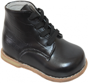 LEATHER BABY WALKING SHOES EE WIDTH 0441502 BLACK CROCO